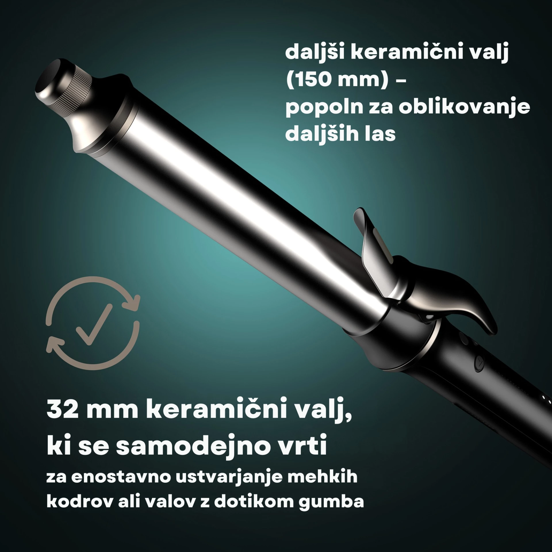 Hekur për kaçurrela Revamp Auto Revolve Soft Curler CL-3000 32mm, cilindër 15cm, jonizim, rrotullim automatik, me dorezë termike, e zezë/argjend