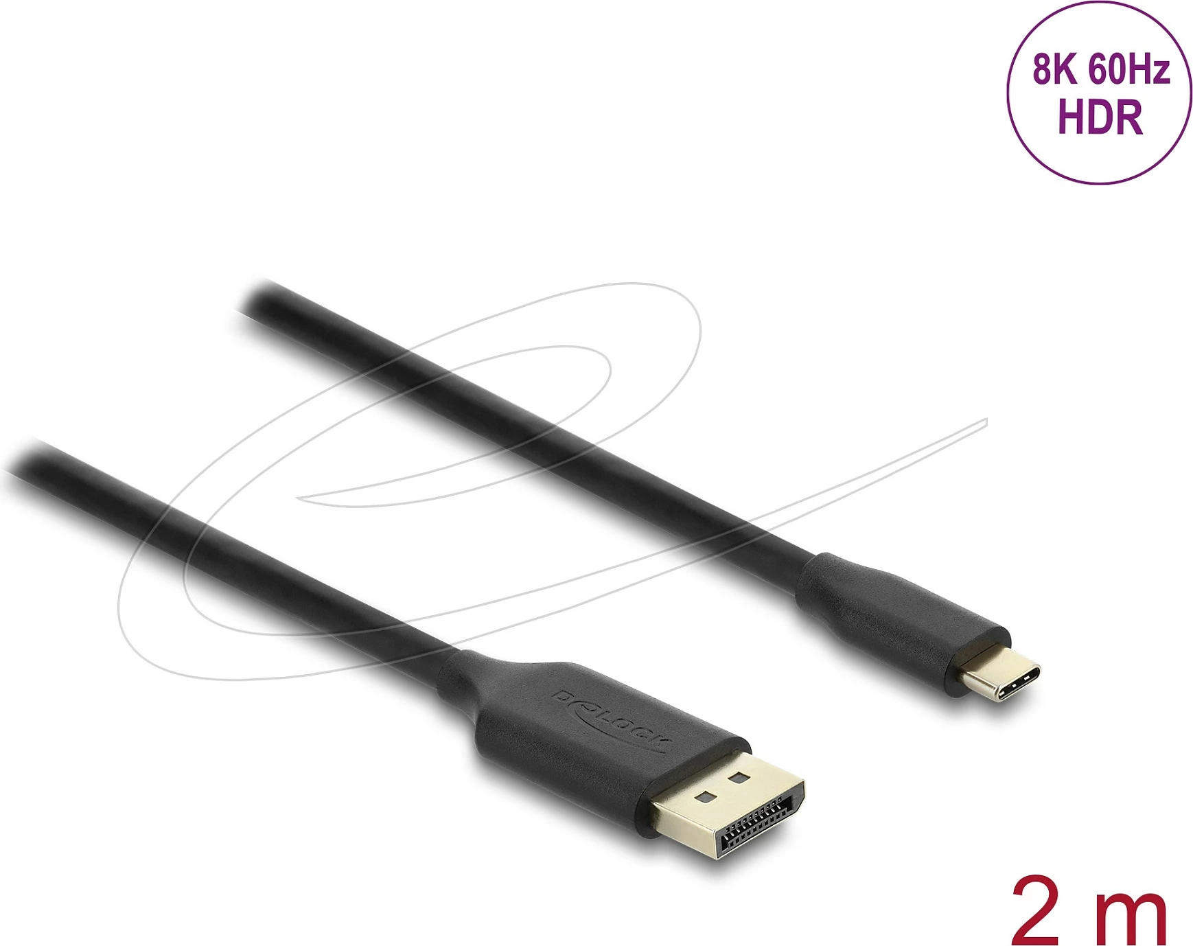Kabllo DeLOCK USB-C në DisplayPort 1.4, 2 m, 8K 60Hz, HDR, e zezë