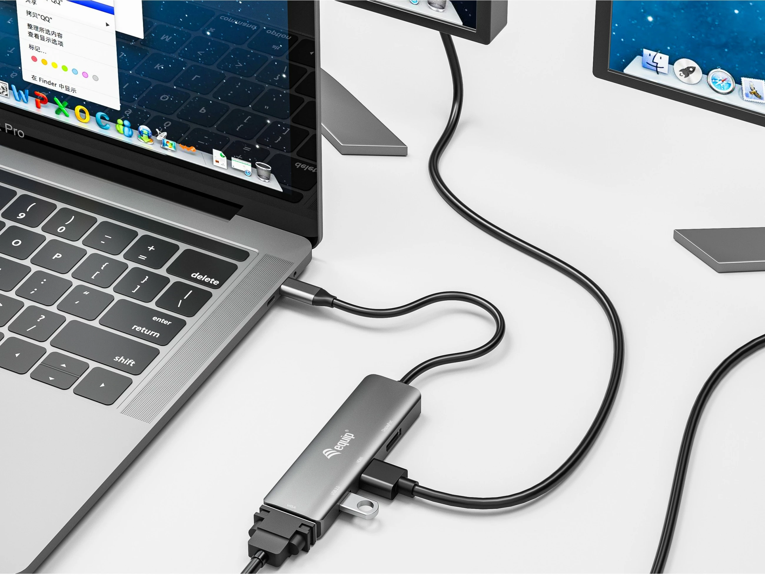 Adapter USB-C Equip 133485, HDMI/DisplayPort/VGA/USB, 4K, i zi/argjendtë