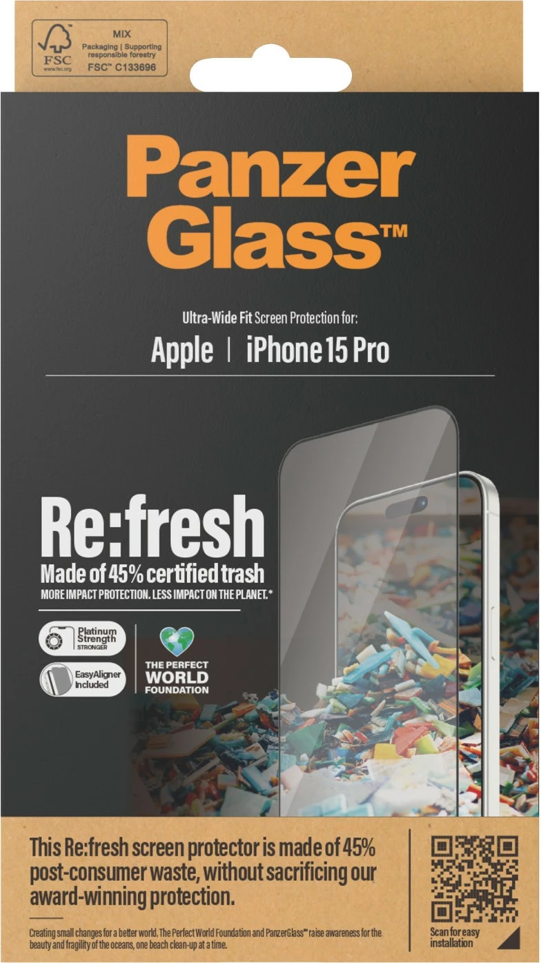 Mbrojtës ekrani PanzerGlass për iPhone 15 Pro, transparent