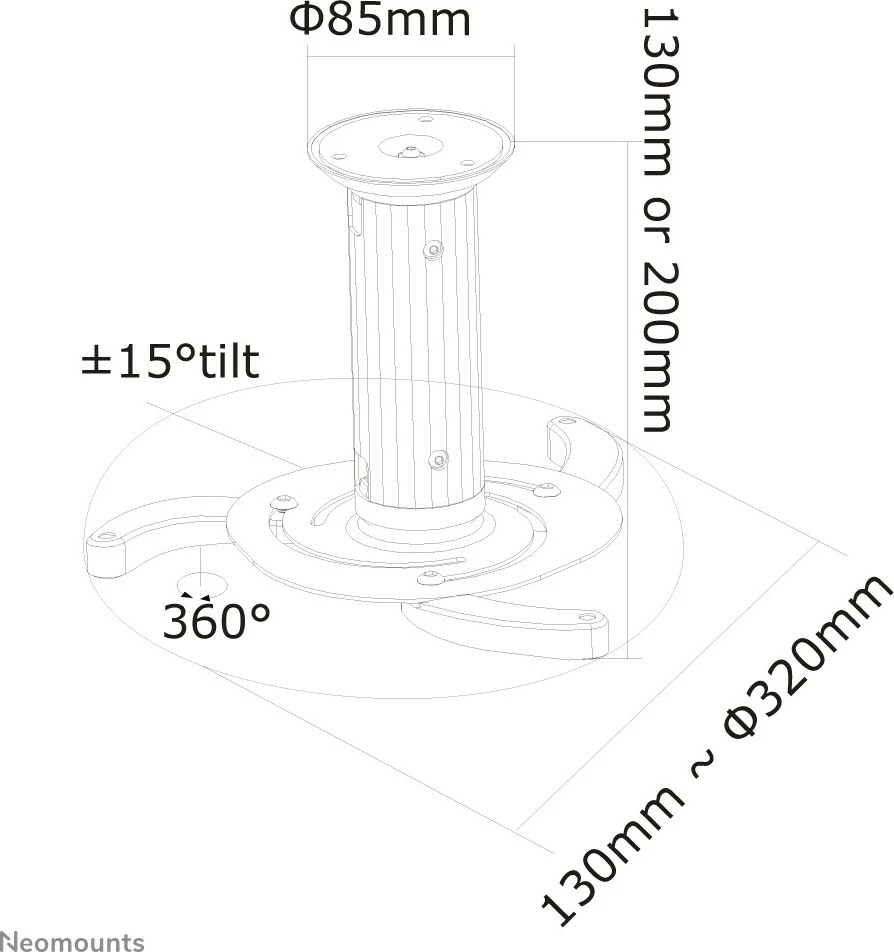 Mbajtës tavani për projektor Neomounts BEAMER-C80WHITE, 15 kg, i bardhë