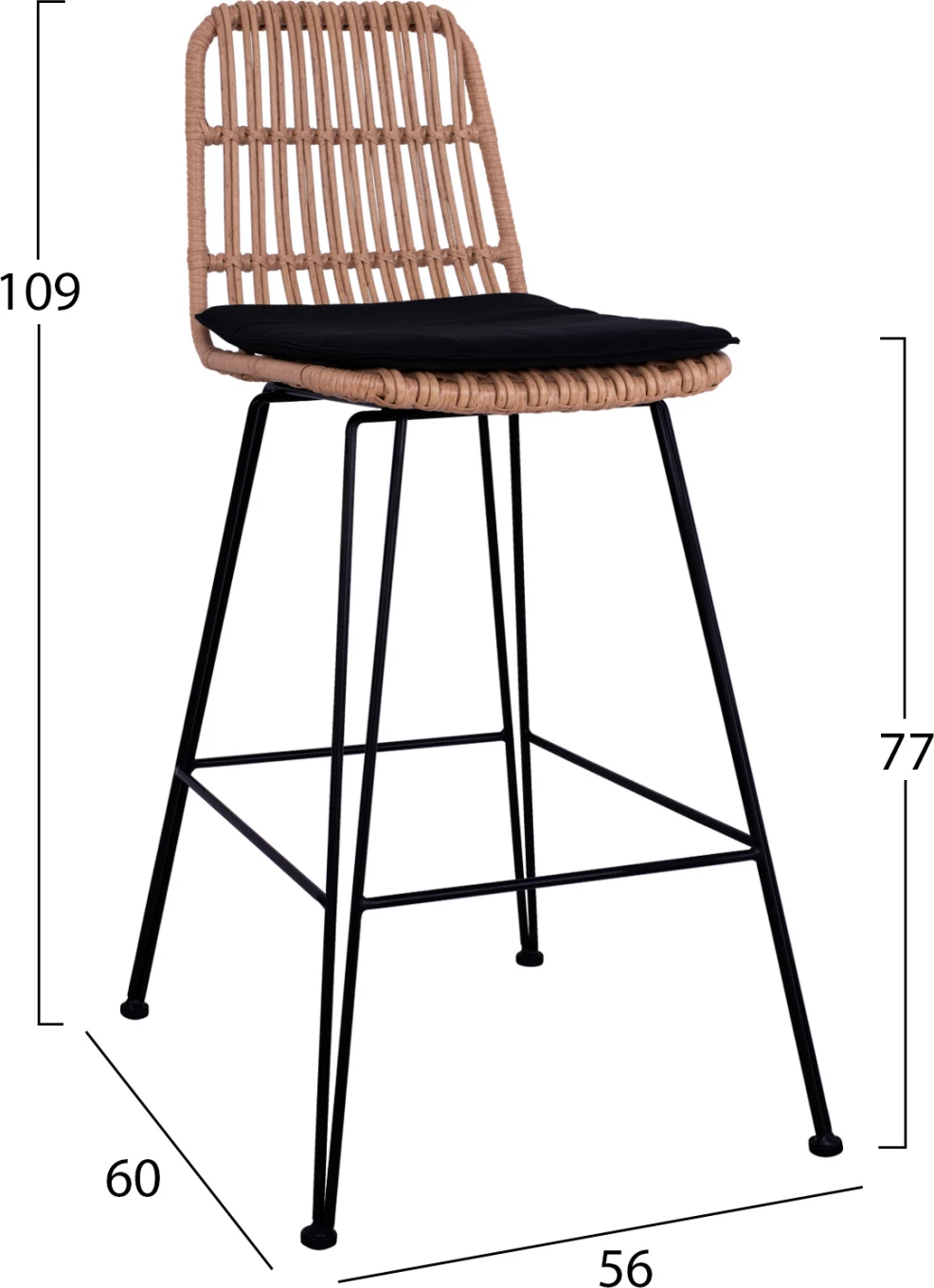 Karrige për bar metalike me jastëk Allegra FH5452 me thurje ngjyrë bezhë 56x60x109cm