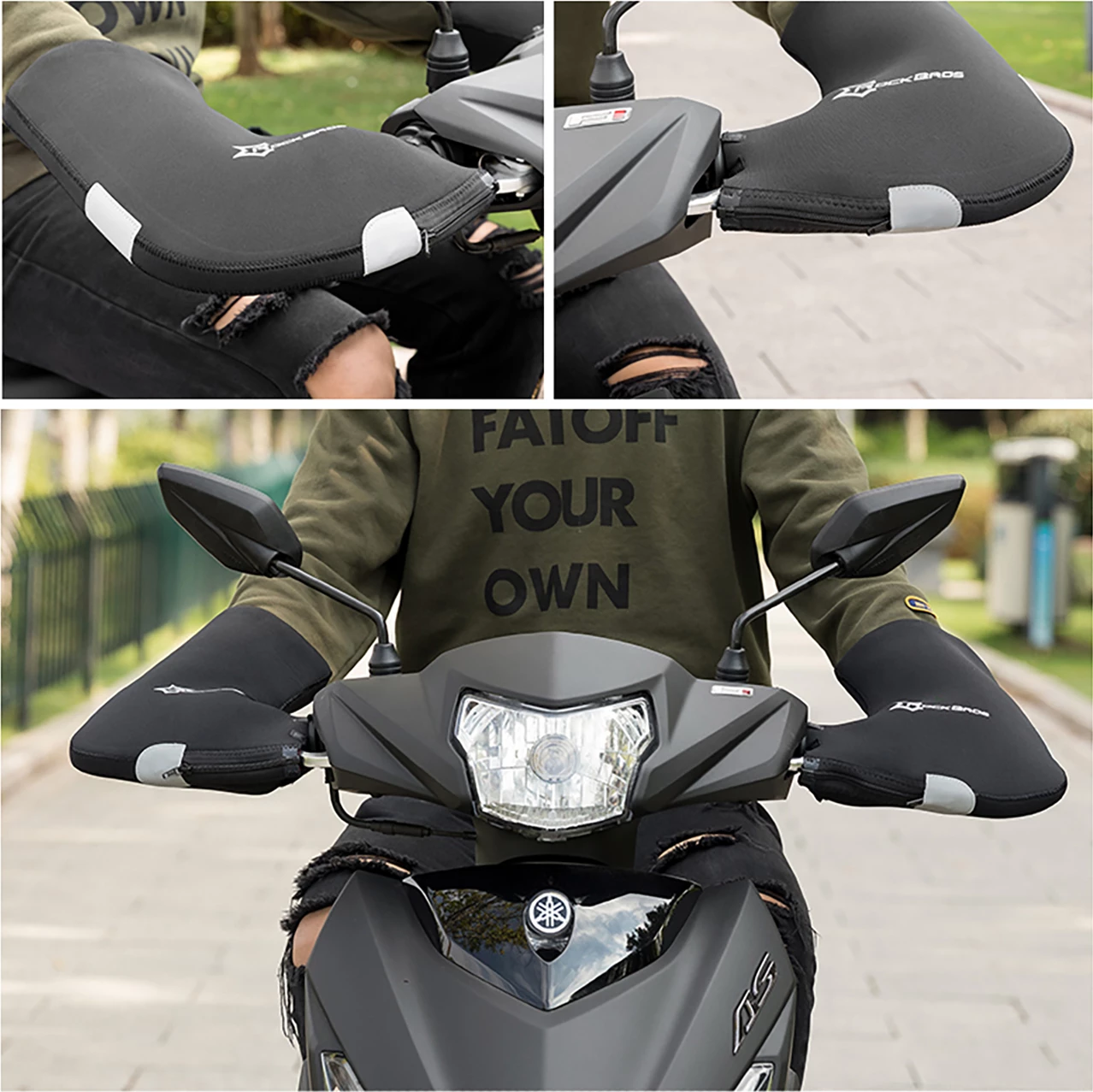 Doreza timoni Rockbros D16-B, të papërshkueshme nga uji dhe era, të izoluara, për biçikletë/skuter/moto/ebike, palë, të zeza