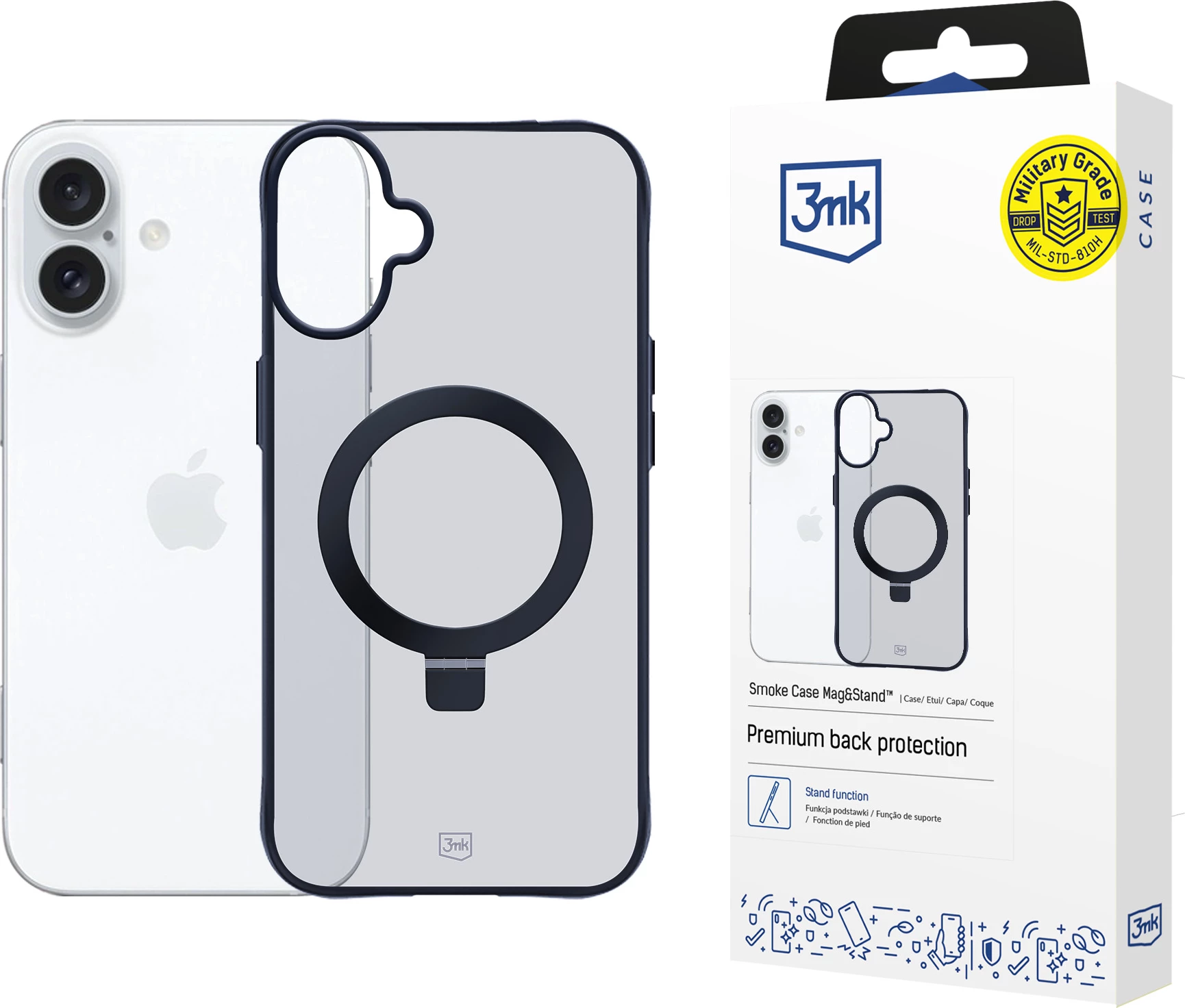 Mbështjellës 3mk Smoke Case Mag&Stand për iPhone 16, i zi