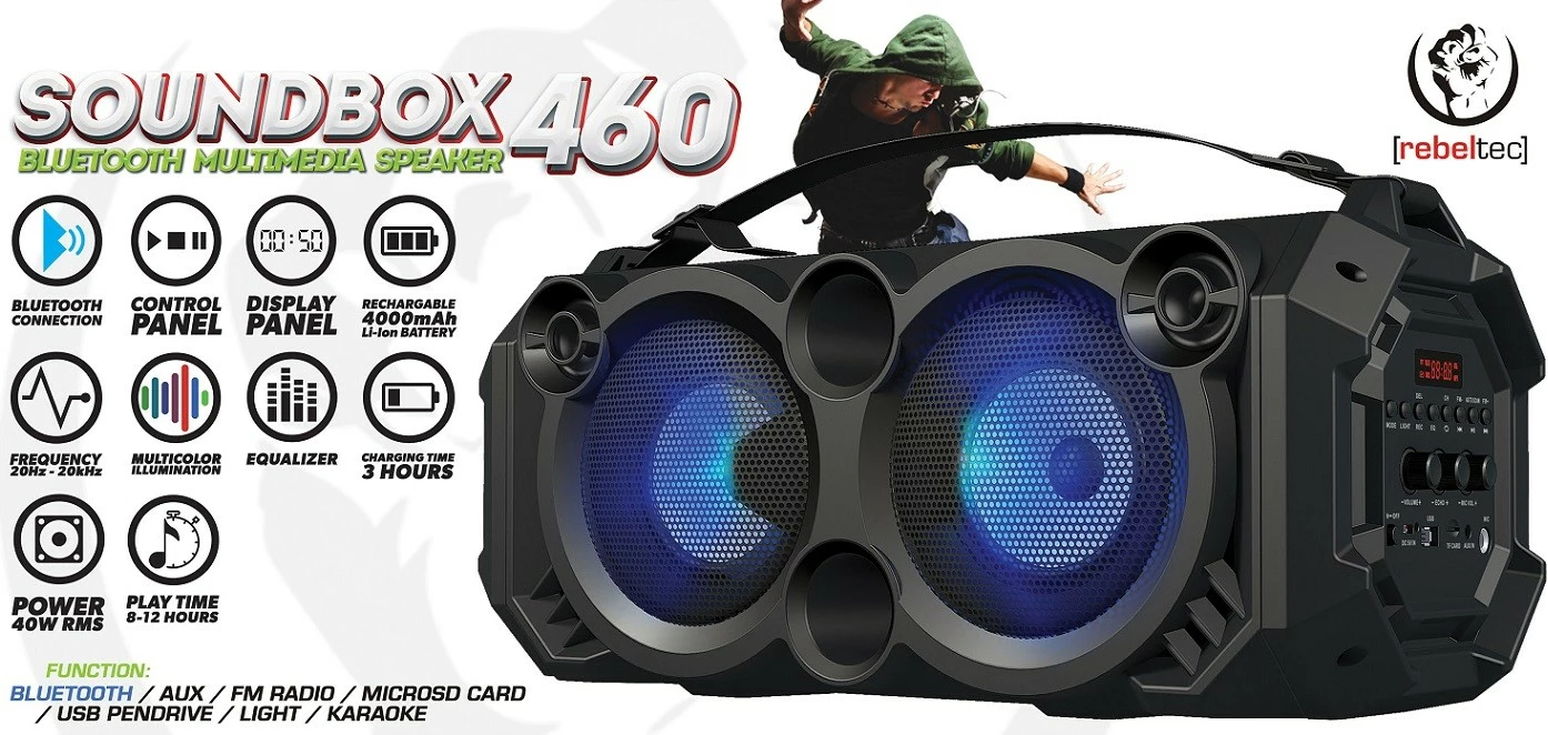 Altoparlant portativ Bluetooth Rebeltec SoundBox 460, 40W, i zi