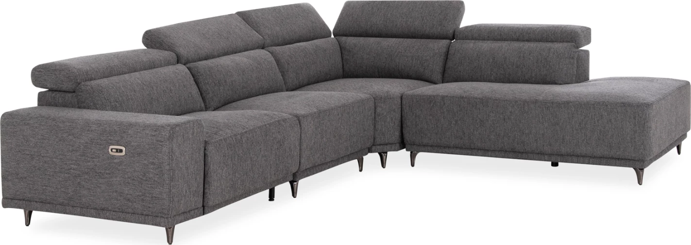 Këndore e djathtë 5-vendëshe me recliner Lunaris CD3316.01R, material gri, 307x267x94H