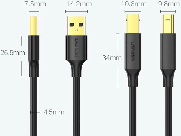 Kabllo printeri Ugreen USB-B në USB-A, 1.5m, e zezë