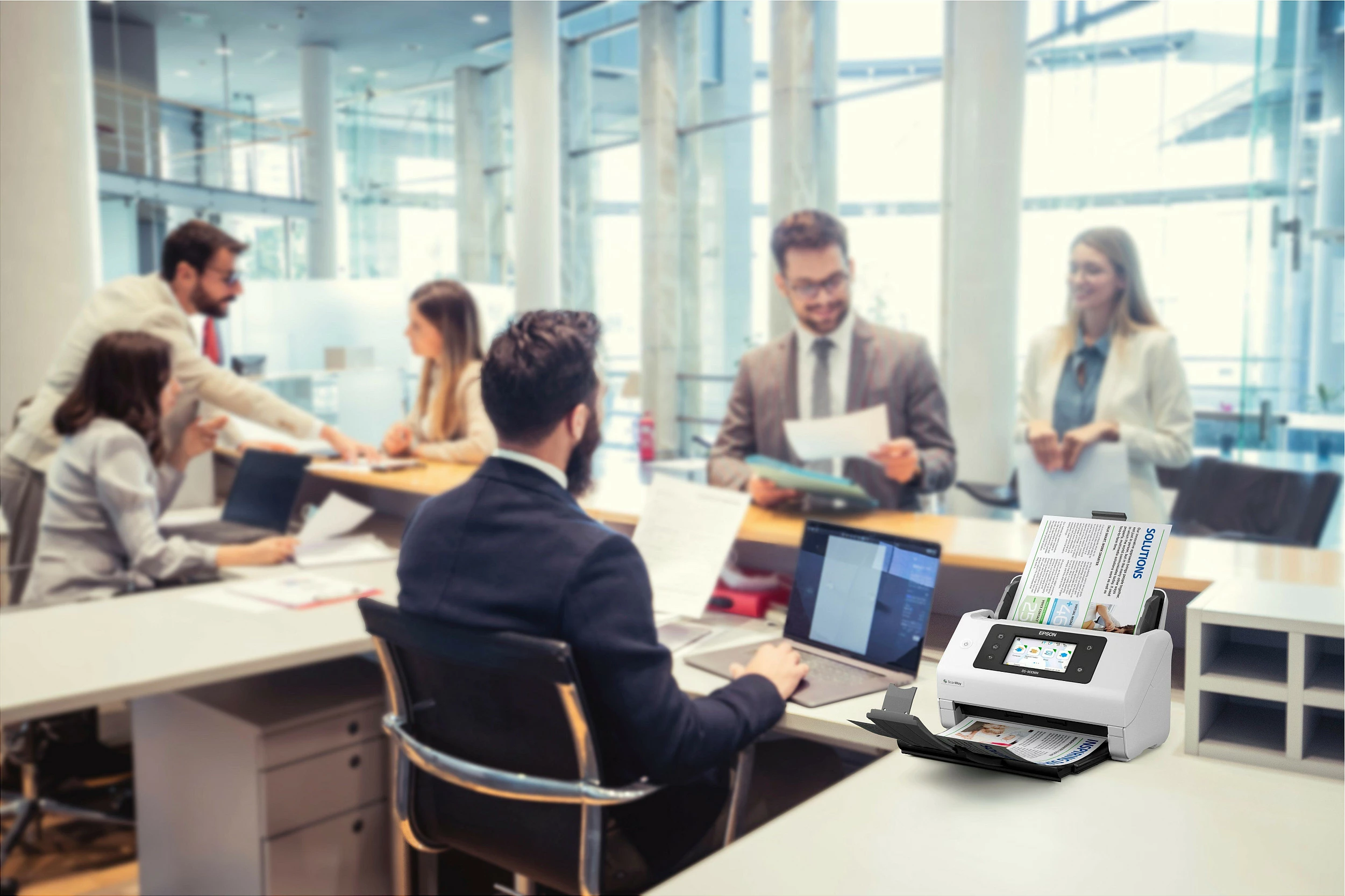 Skaner Epson WorkForce DS-900WN, A4/A3, ADF 100 fletë, Wi‑Fi/Ethernet, 70ppm/140ipm, bardhë