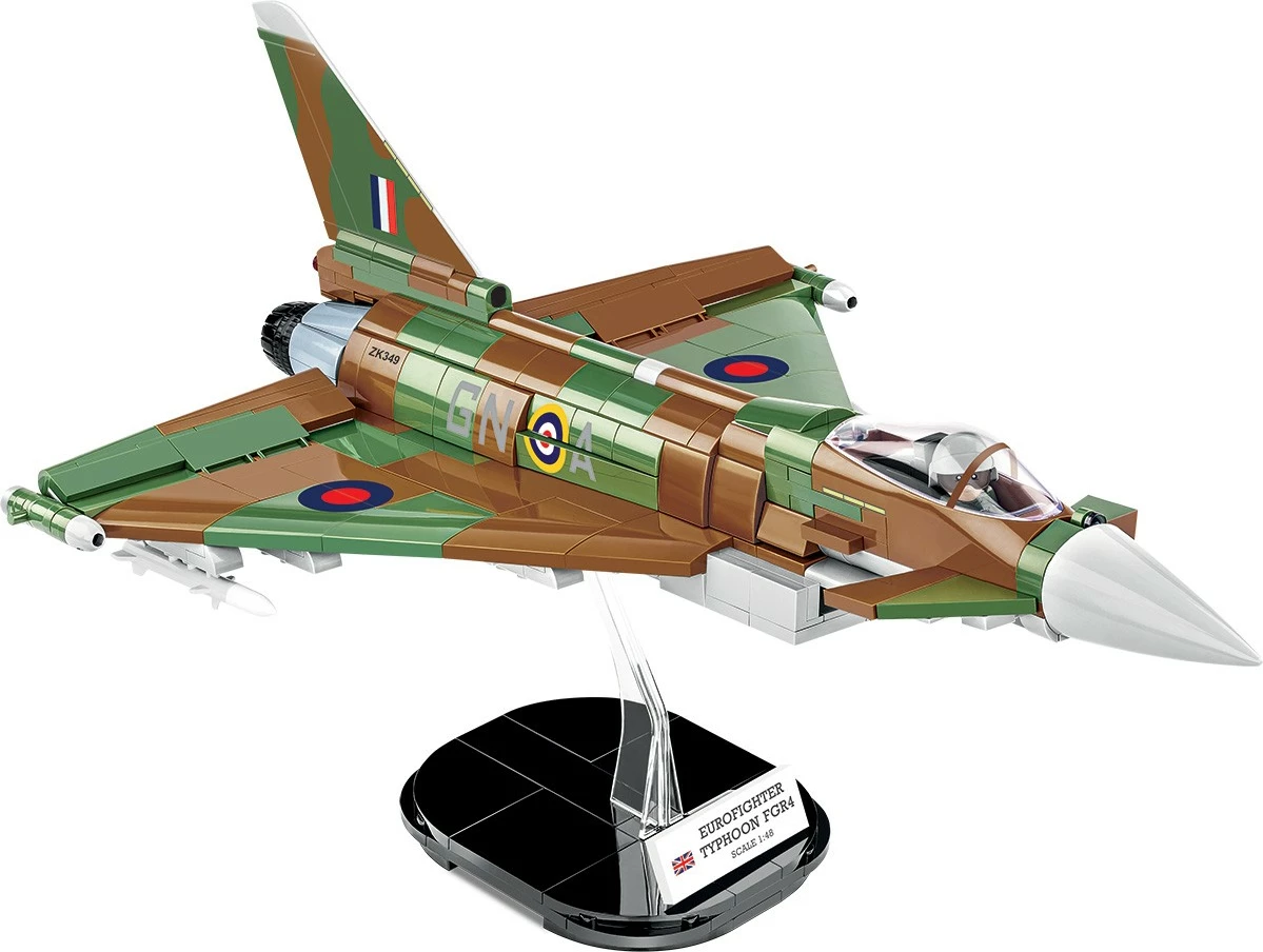 Set blloqe ndërtimi, Cobi Klocki, 5843 Eurofighter Typhoon FGR4 1:48, 577 pjesë, plastikë, me bazë ekspozimi, kamuflazh RAF