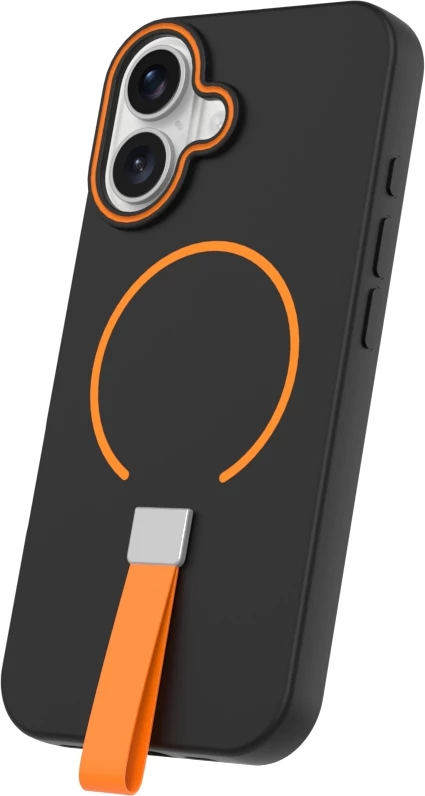 Mbështjellës Liquid Silicone ONASI MPN 24164 për iPhone 17 Air, MagSafe, me rrip, zi-portokalli