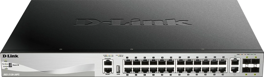 Switch D-Link DGS-3130-30PS/E, Managed, L3, 24 porte Gigabit, PoE, rackmount