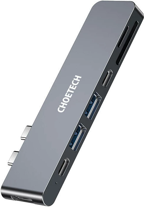Docking station Choetech HUB-M14 për MacBook Pro/Air, 7-në-2 USB-C, Thunderbolt 3, argjendtë