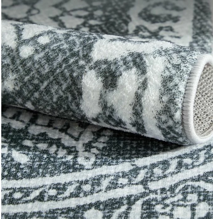 Qilim rrethor SONGMICS HOME TAR052G02, diametër 160 cm, jo-rrëshqitës, i larshëm në lavatriçe, stil boho, gri e errët/e bardhë, 1 copë