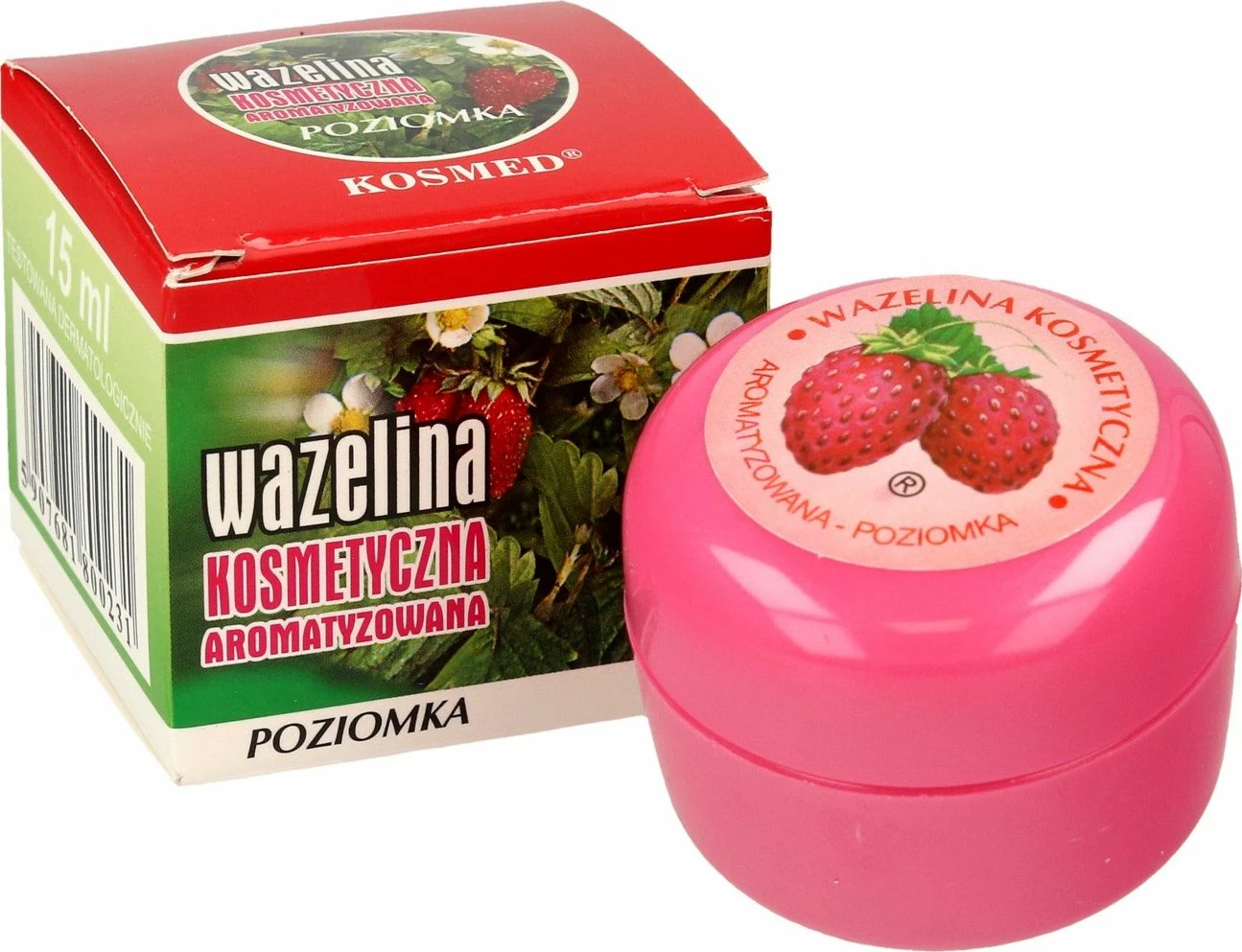 Vazelinë kozmetike Kosmed Wild Strawberry 15 ml, aromatizuar, në kavanoz