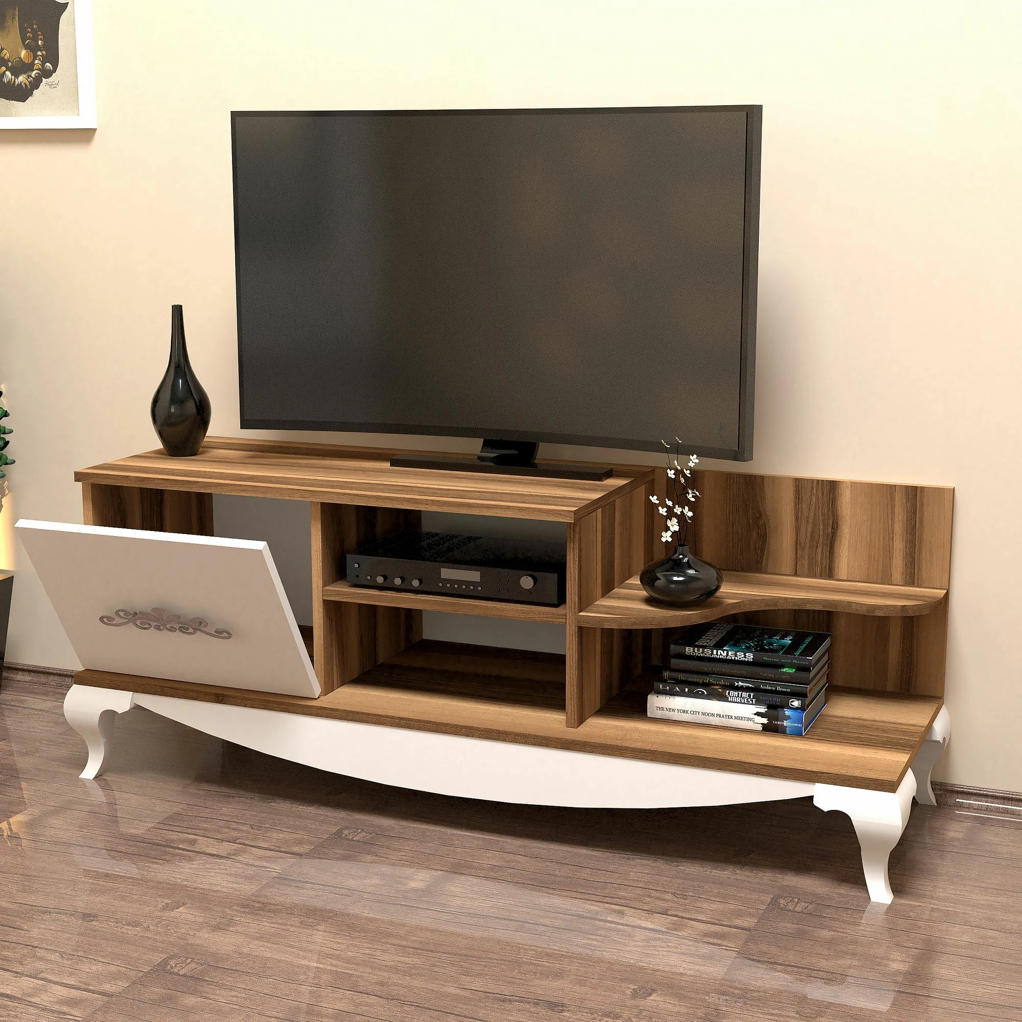 Komodë TV Hanah Home, Sultan, ngjyrë arre dhe e bardhë