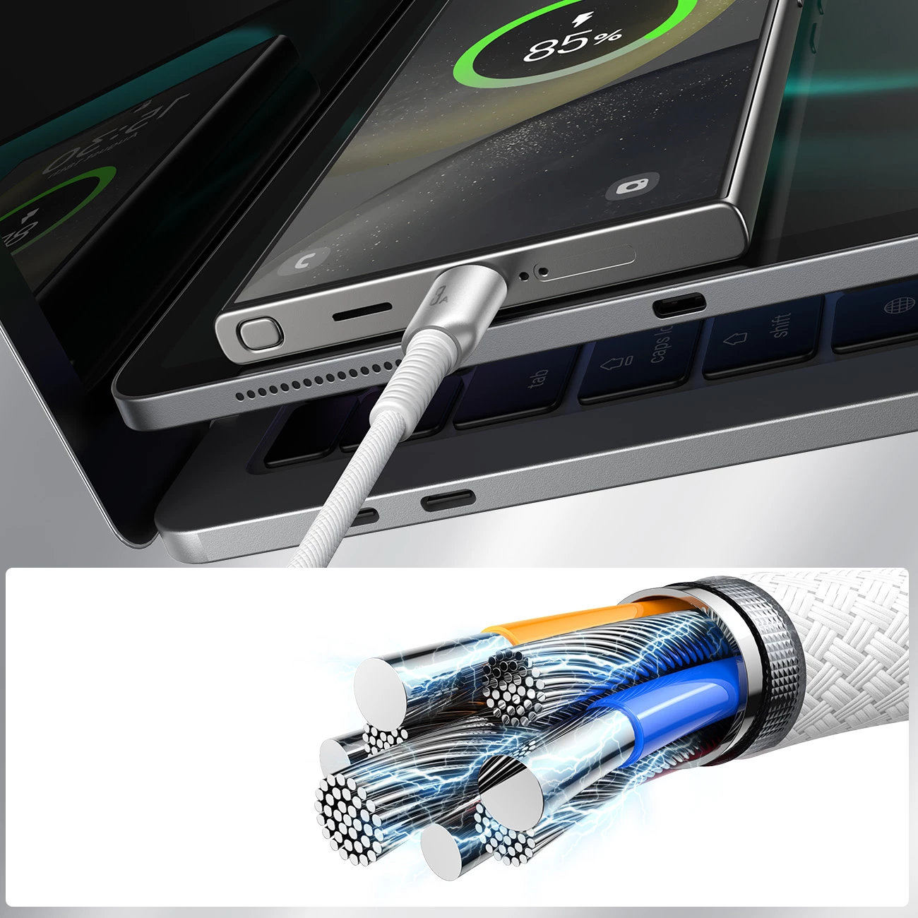 Kabllo Joyroom S-A51 Cutting-Edge Series, USB-A në USB-C, 1.2m, 3A, Gri