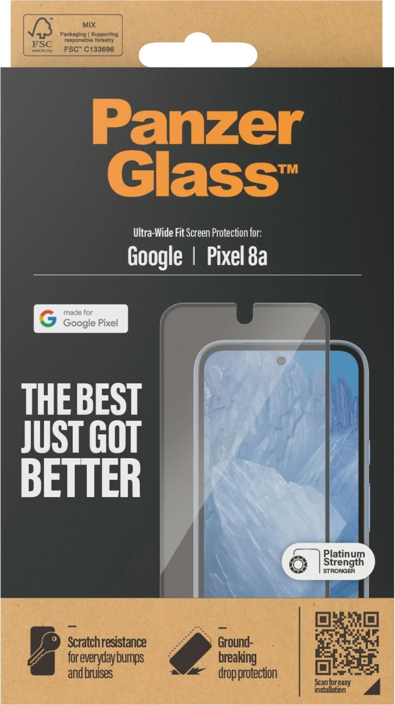 Mbrojtës ekrani PanzerGlass për Google Pixel 8a, Ultra Wide Fit, transparent