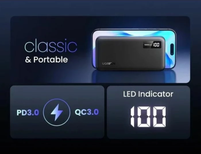 Powerbank UGREEN 25742 10000mAh 20W PD/QC 3.0, e zezë