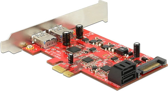 Kartelë zgjerimi PCIe DeLOCK U3S6, 2x USB 3.0 + SATA3, e kuqe