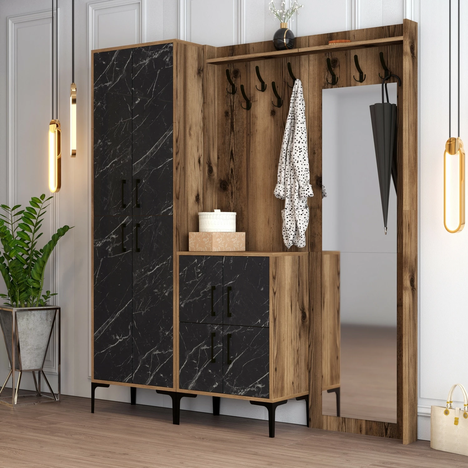 Stendë për korridor Skye Decor, ngjyrë arre, mermer i zi, Berlin ABC