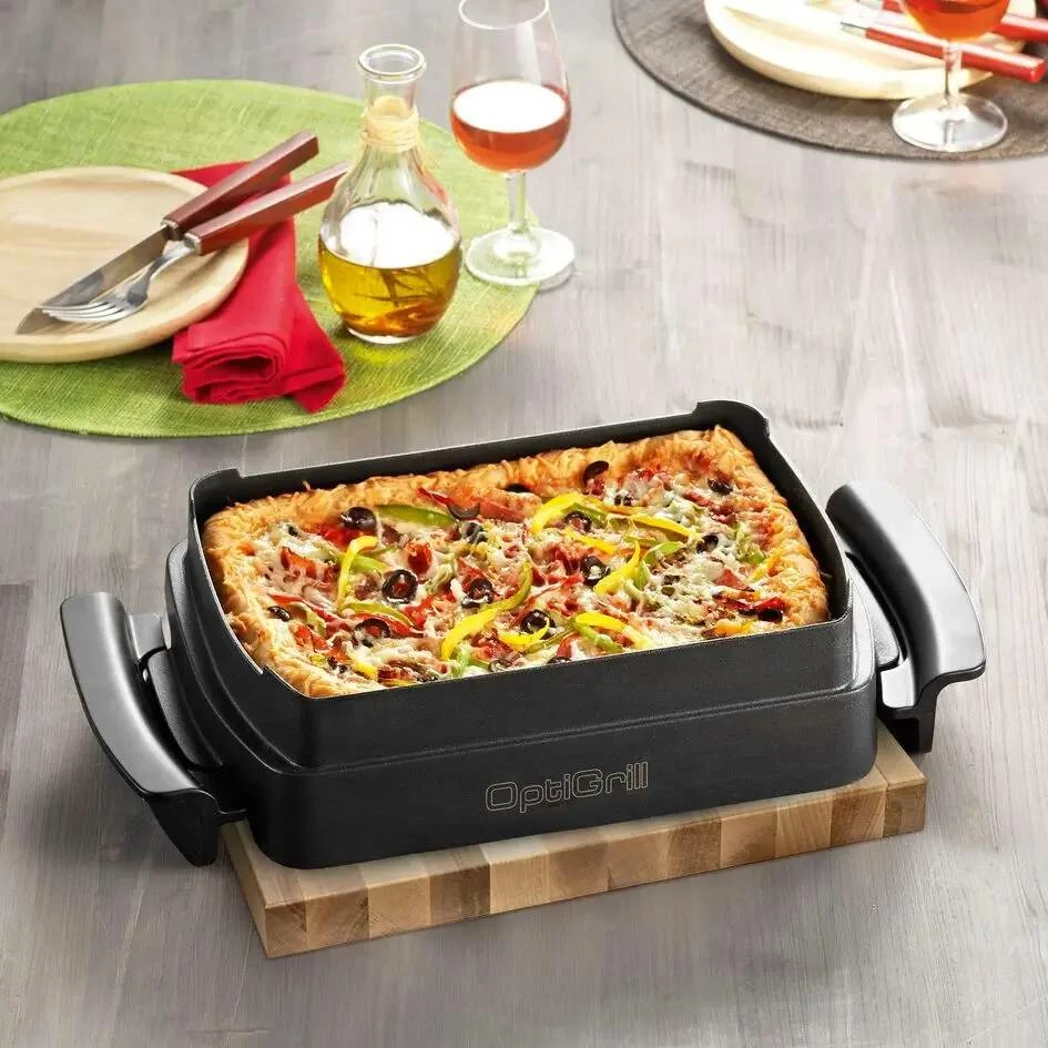 Aksesor pjekjeje, Tefal XA725870, për OptiGrill Elite/OptiGrill+, tavë jo-ngjitëse me doreza rezistente nxehtësisë, e larë në pjatalarëse, e zezë