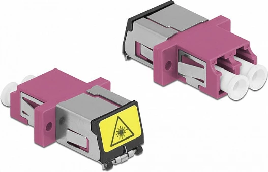 Kuplues fibër optike DeLOCK LC Duplex femër në LC Duplex femër, OM4 multimode, me mbrojtje laser, vjollcë