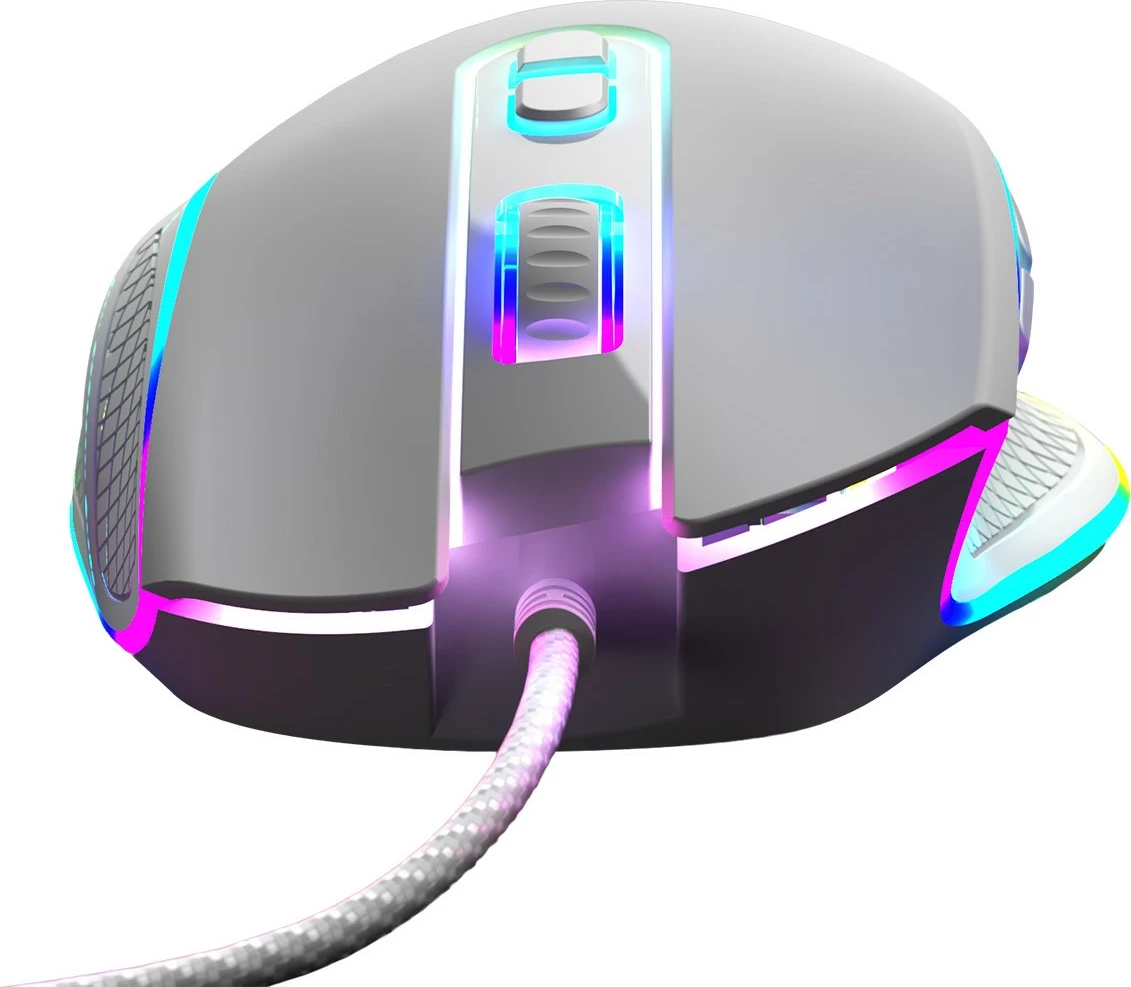 Maus MODECOM Volcano Veles, me kabllo USB, optik, RGB, 800-12800 DPI, 8 butona, bardhë