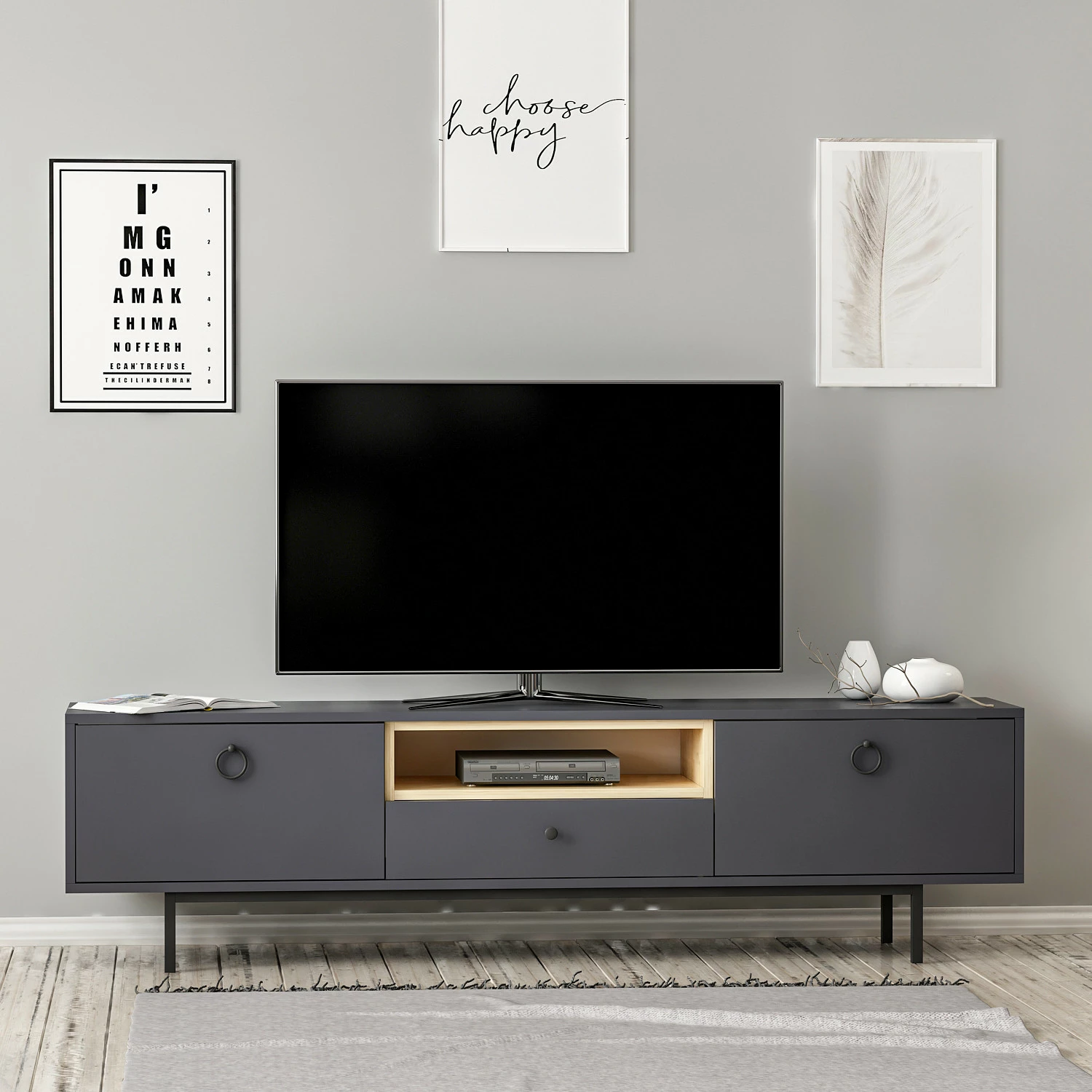 Komodë TV Skye Decor, ngjyrë natyrale-antracit