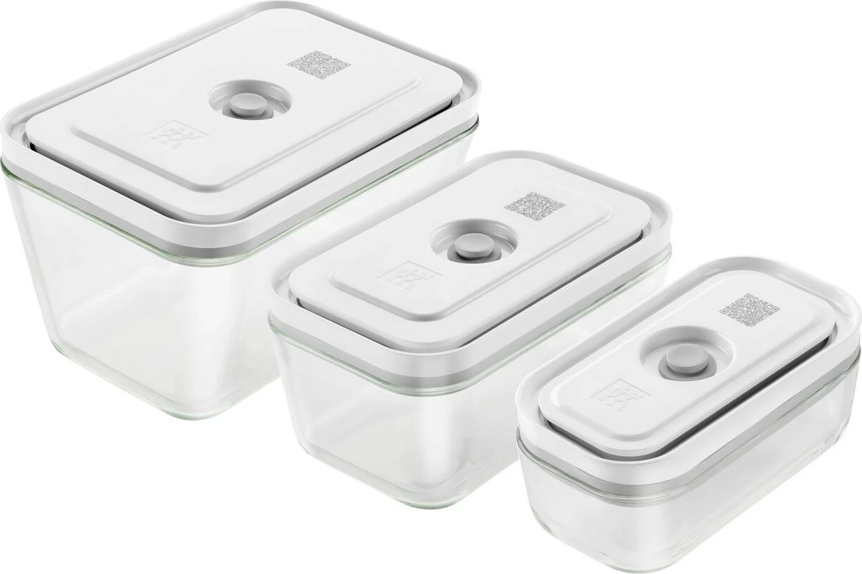 Set kuti ushqimi Zwilling FRESH & SAVE, 3 copë, qelq, kapak plastik, 350ml/750ml/1600ml, gri/transparente