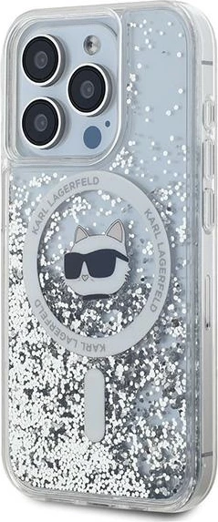 Mbështjellës Karl Lagerfeld Liquid Glitter Choupette Head MagSafe për iPhone 15 Pro Max, Transparent