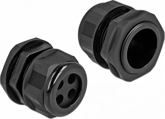 Glandë kablli DeLOCK PG29, 4 hyrje, për kabllo 8 mm, IP68, 2 copë, e zezë