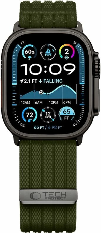 Rrip sport najloni Tech-Protect Nylon Sport për Apple Watch 44/45/46/49 mm, mbyllje Velcro, jeshile ushtarake, 1 copë