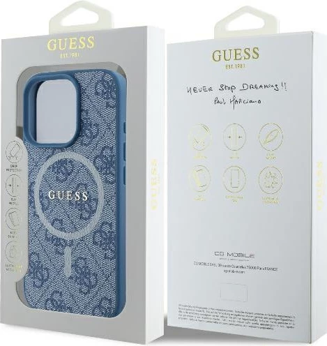 Mbështjellës Guess 4G Ring Classic Logo MagSafe për iPhone 16 Pro, Kaltër