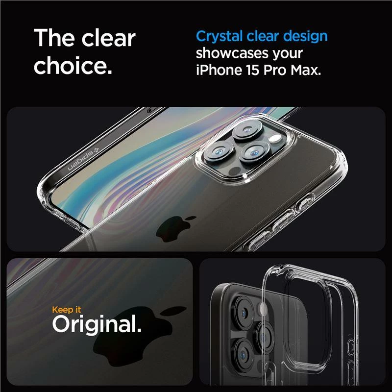 Mbështjellës Spigen Crystal Hybrid për iPhone 15 Pro Max, Transparent
