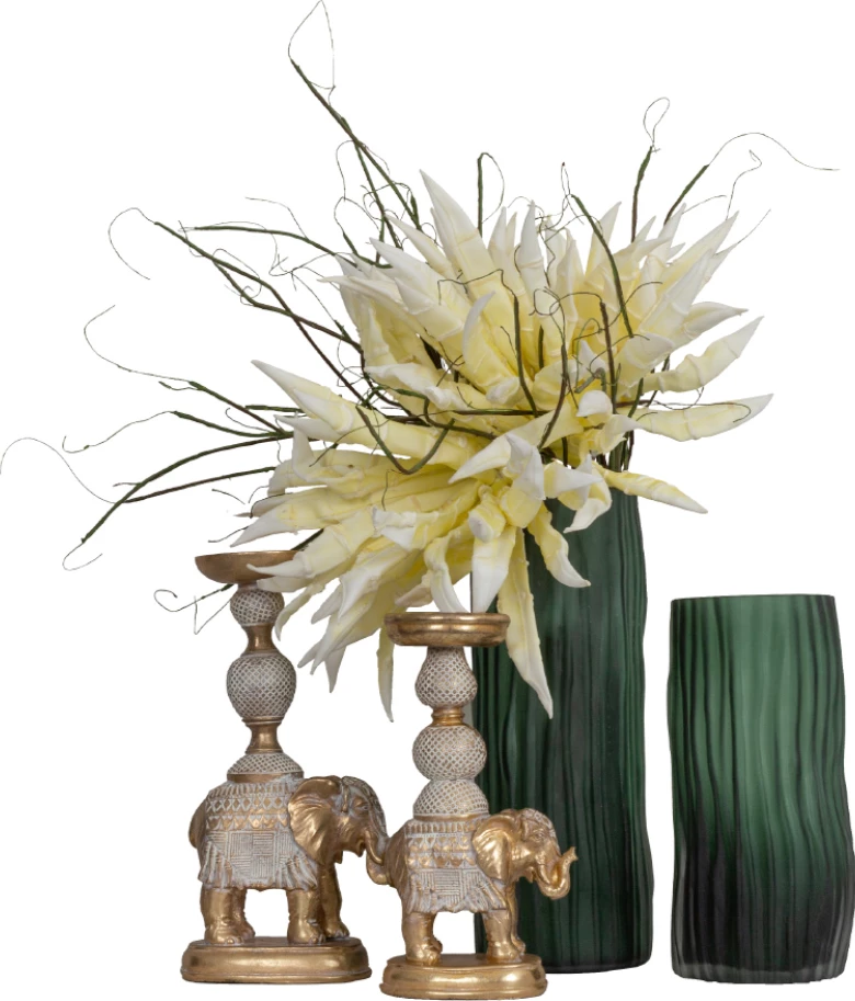 Mbajtëse qirinjsh ELEPHAS, ari-bardhë, 18x10x33, polirezine