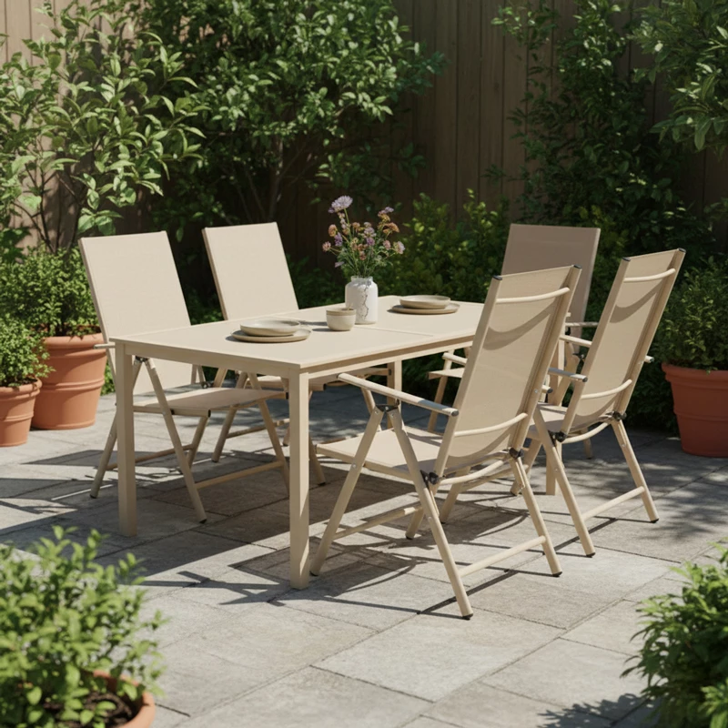 Karrige e palosshme për oborr, metal, tekstilene, ngjyrë kapuçino-kafe, 51.5x63.5x107cm