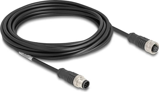 Kabllo industriale DeLOCK M12 A-coded 8-pin, mashkull në femër, Cat5e, 5 m, e zezë