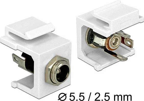 Soket instalimi DC DeLOCK 86373, 5.5 x 2.5 mm, keystone, metalik/bardhë