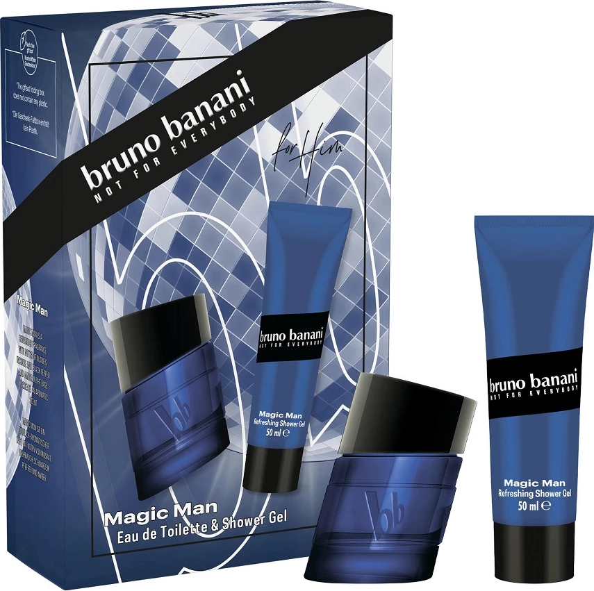 Set Eau de Toilette dhe xhel dushi Bruno Banani Magic Man për meshkuj, 30ml + 50ml