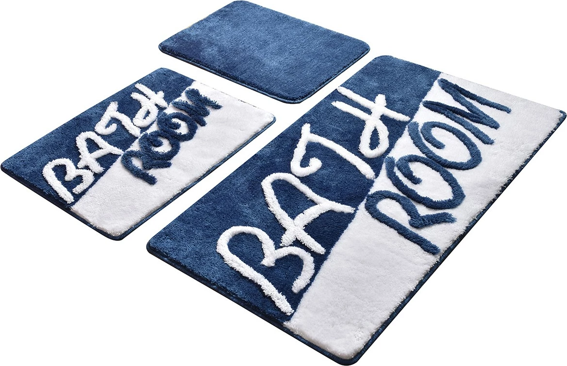 Set tapetash akrilike për banjo, 3 copë, ngjyrë kaltër-bardhë, Mijolnir