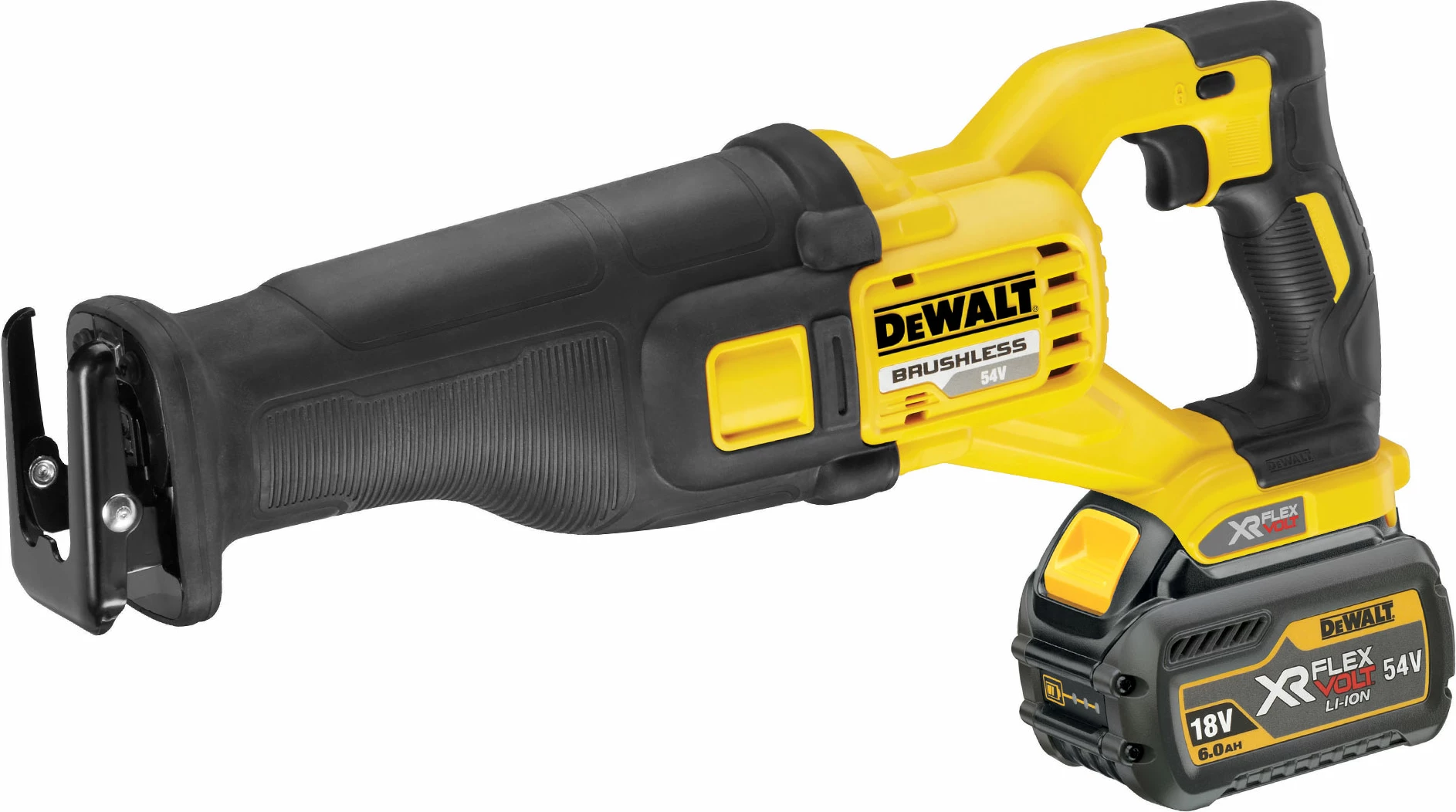 Sharrë reciproke Dewalt DCS388T2 XR FlexVolt 54V 6.0Ah set me 2 bateri, karikues dhe kuti TSTAK, e verdhë/zezë