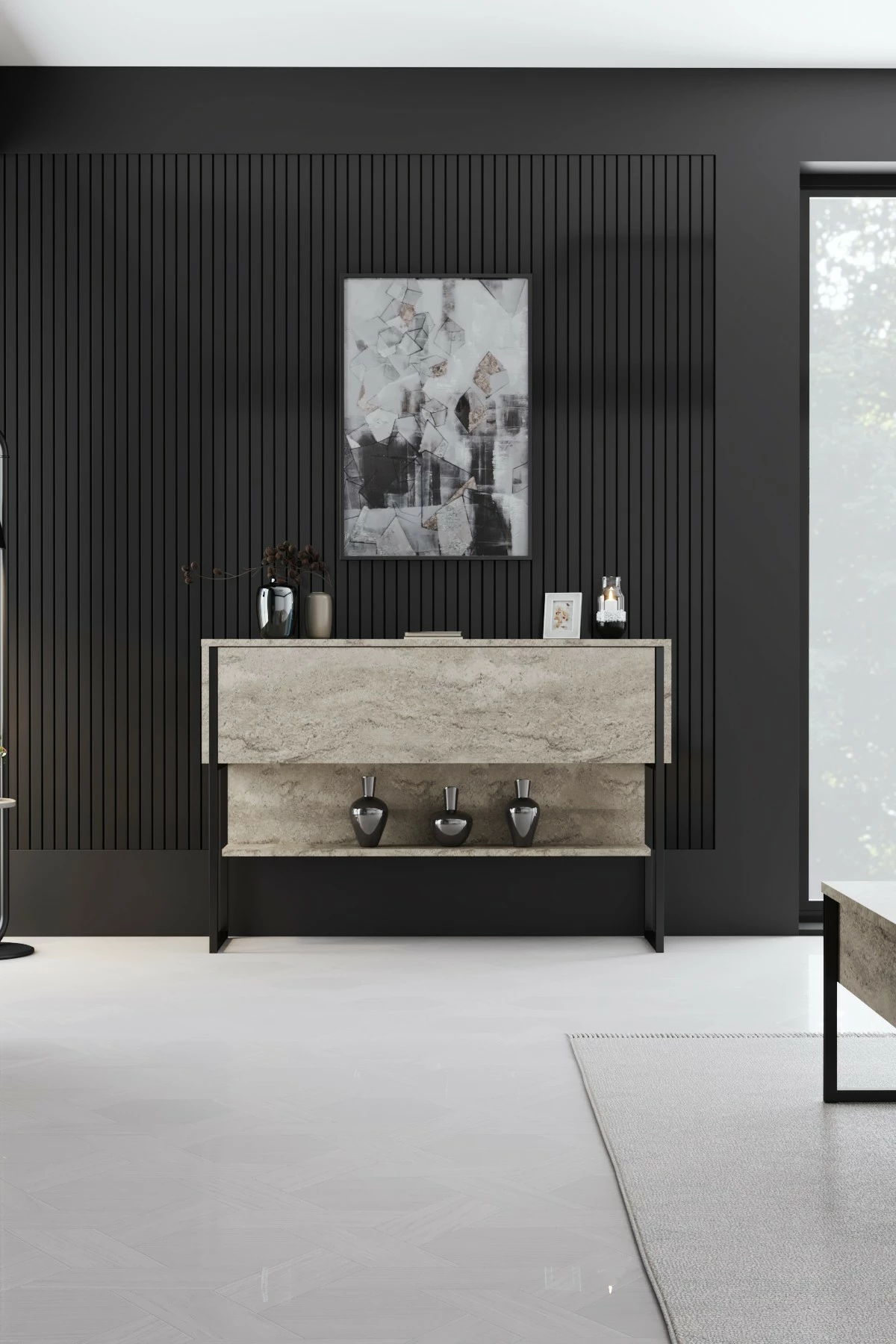 Komodë Hanah Home, Luxe, travertin, e zezë