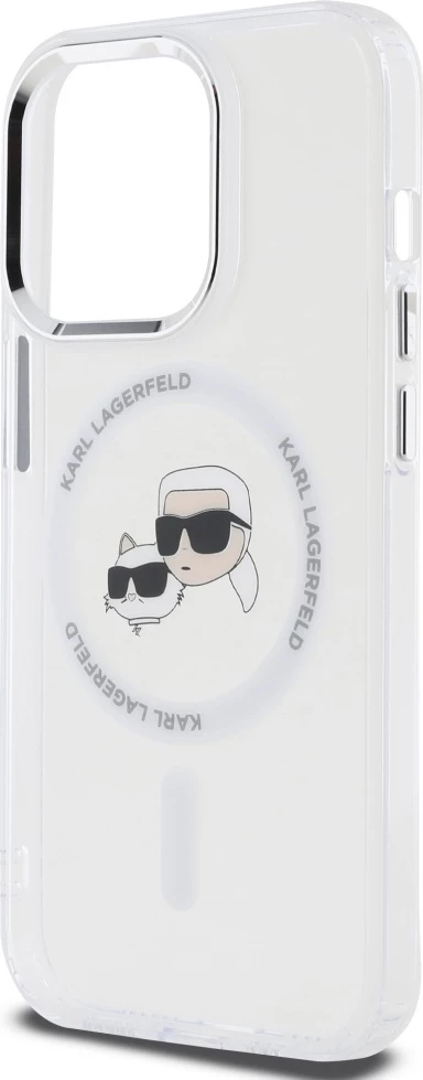 Mbështjellës Karl Lagerfeld IML Metal Karl & Choupette Head MagSafe për iPhone 14 Pro, Bardhë