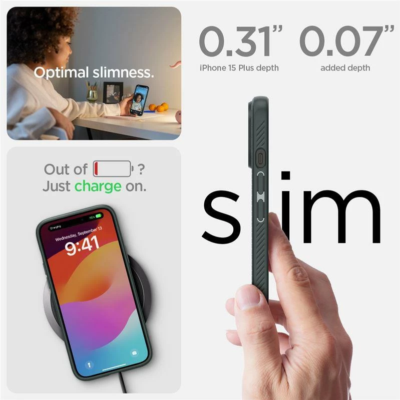 Mbështjellës Spigen Liquid Air për iPhone 15 Plus, Gjelbër e errët