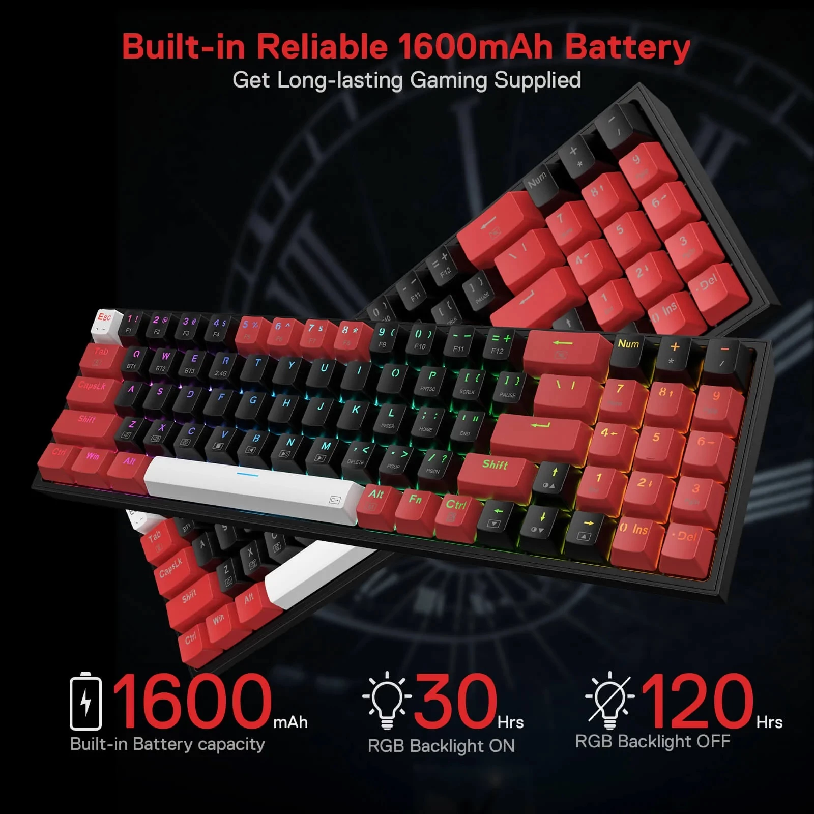 Tastierë mekanike Redragon Pollux K628RGB Pro 75% (78 taste), RGB, Outemu Red, USB-C/2.4GHz/Bluetooth