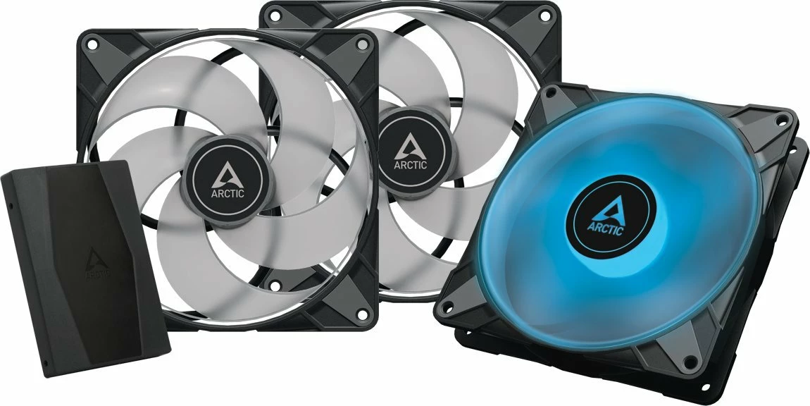 Set ventilatorësh PC Arctic P14 PWM PST RGB 0dB 140mm, 3 copë + hub, zi/bardhë (ACFAN00256A)