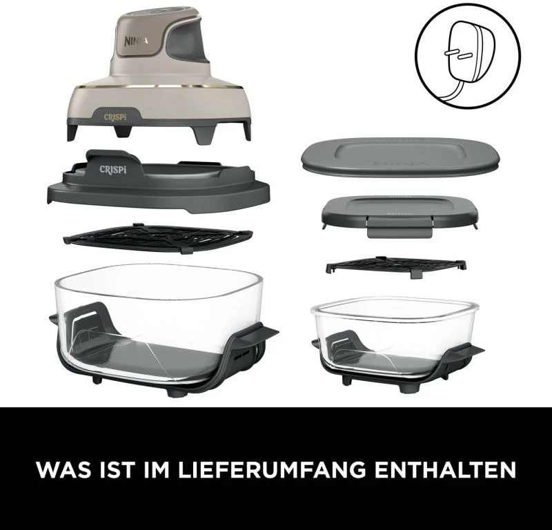 Fritezë ajri, Ninja, CRISPi FN101EUST, 4-në-1 1700W, me 2 enë qelqi 3.8L + 1.4L, Stone