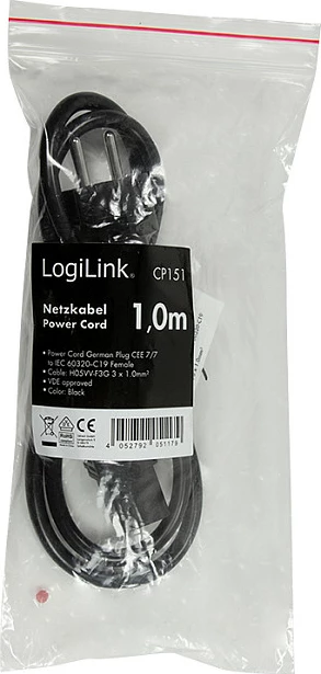 Kabllo rryme LogiLink CEE 7/7 në IEC C19, 1 m, e zezë