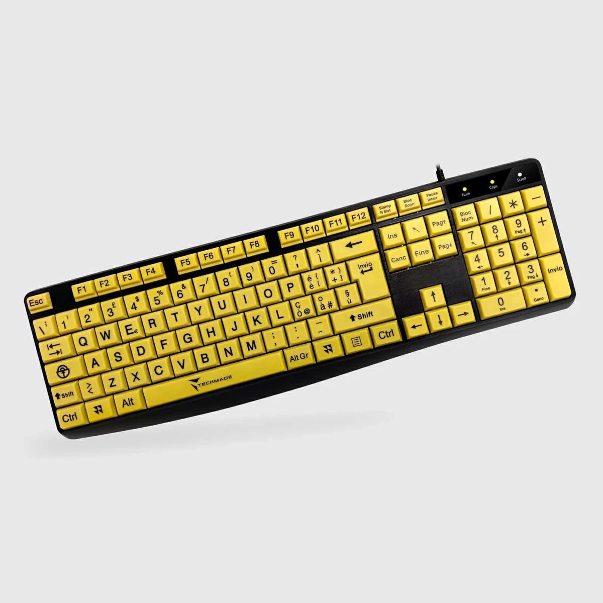 Tastierë Techmade me kabllo, tasta të verdhë, Big Font Layout