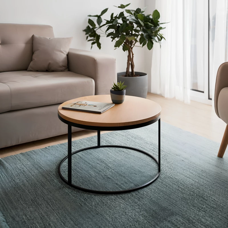 Tavolinë kafeje Drion melaminë lisi-metal i zi D60x40cm